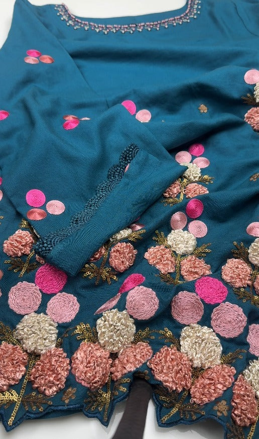 2 Piece - Stitched Embroidered Dhanak Suit